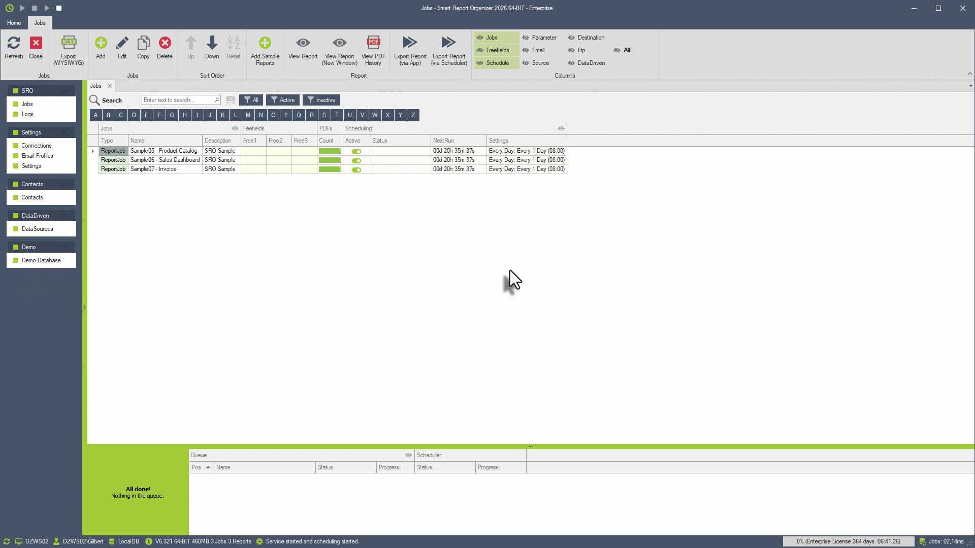 Configure DataDriven report parameters, personalized emails and exports