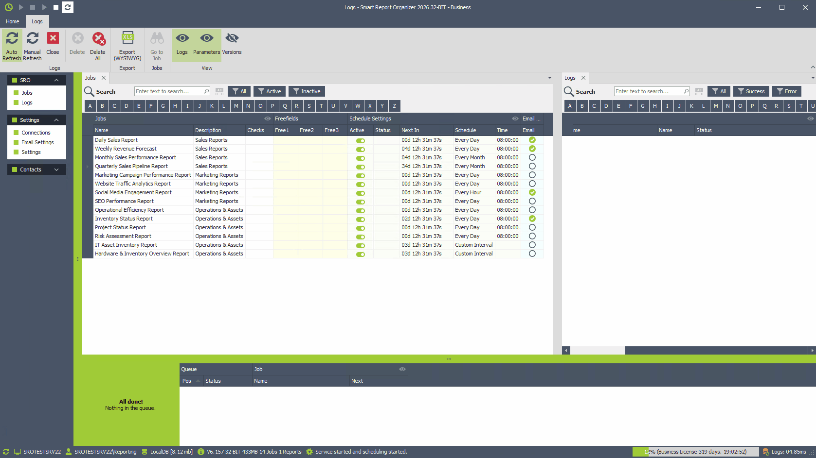 Smart Report Organizer Crystal Reports Scheduler dashboard preview