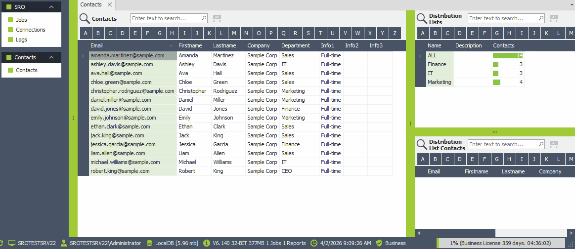 Creating email contacts and distribution lists in Smart Report Organizer