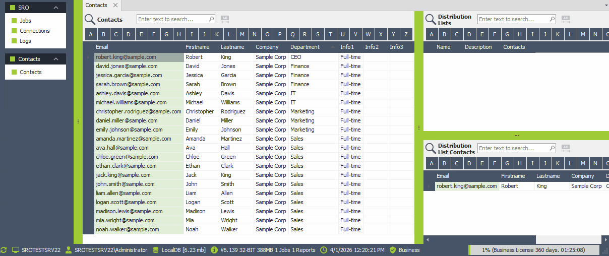Assigning multiple contacts to multiple distribution lists using right-click in Smart Report Organizer