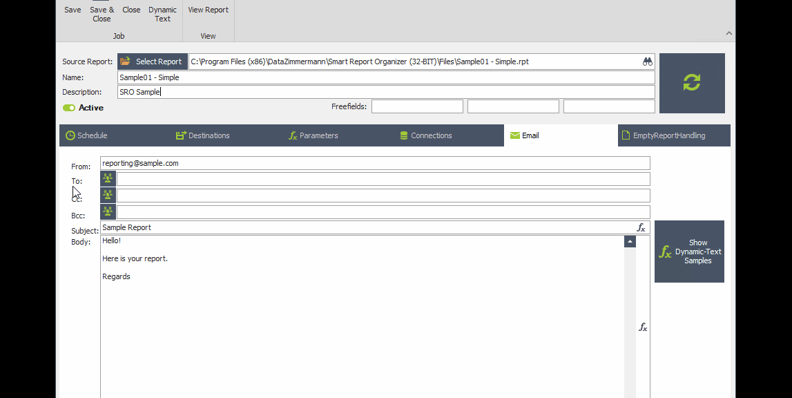 Using distribution lists and individual contacts as email recipients in Smart Report Organizer