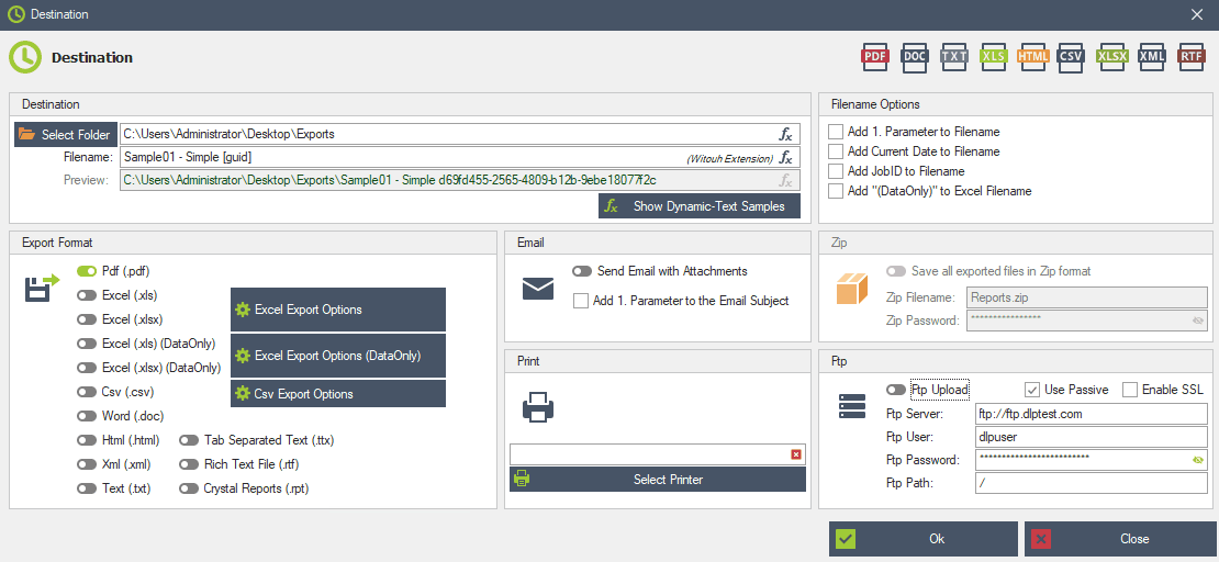 FTP setup in Smart Report Organizer