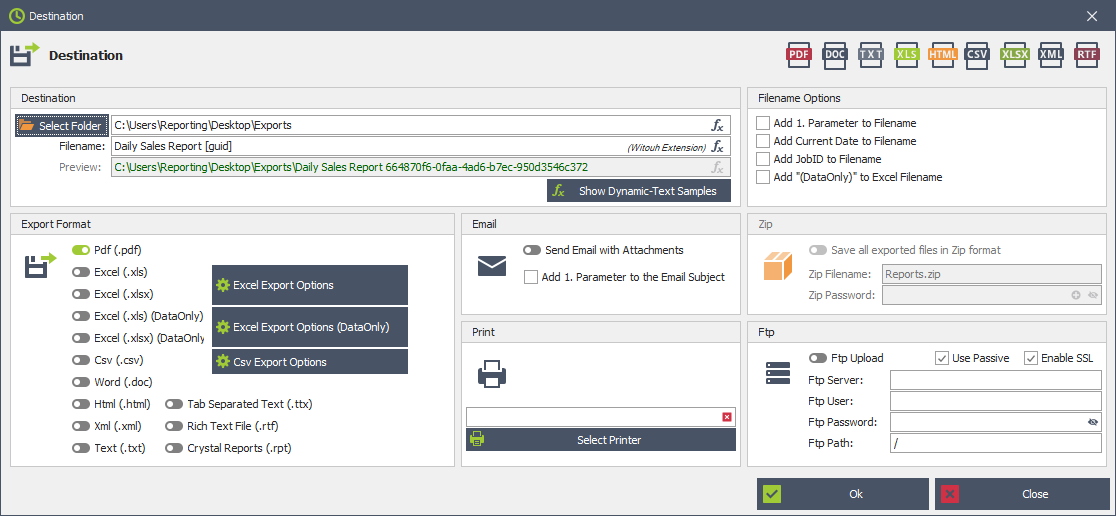 Crystal Reports automation and scheduling software interface