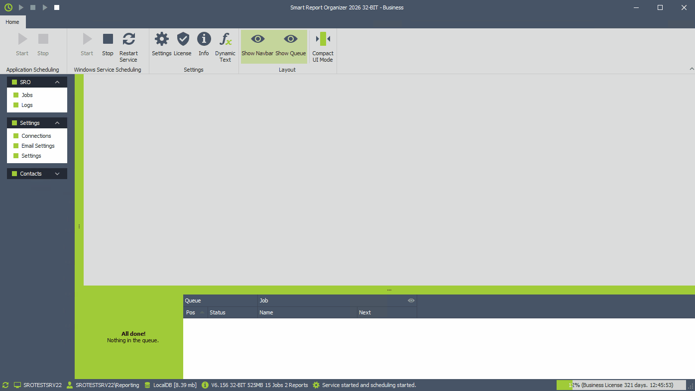 Smart Report Organizer connection validation demo showing connection testing and failed connection detection